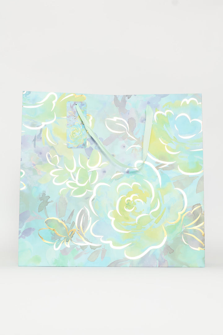 Water Colour Floral Foil Gift Bag - Light Blue