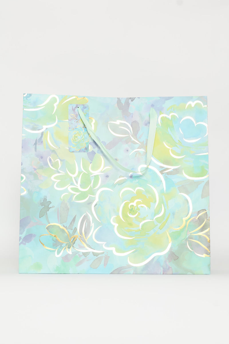 Water Colour Floral Foil Gift Bag - Light Blue