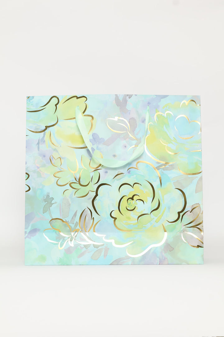 Water Colour Floral Foil Gift Bag - Light Blue