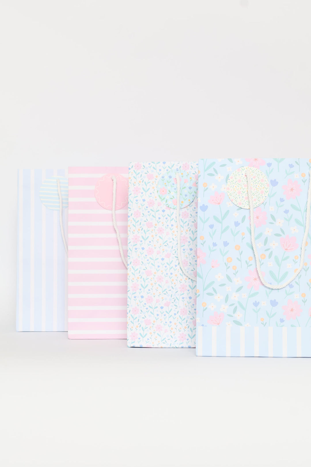 4 Pack Pastel Floral Stripe Bags - Multi