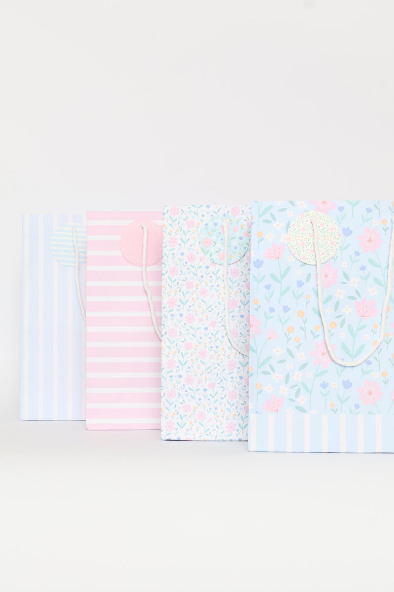 4 Pack Pastel Floral Stripe Bags - Multi