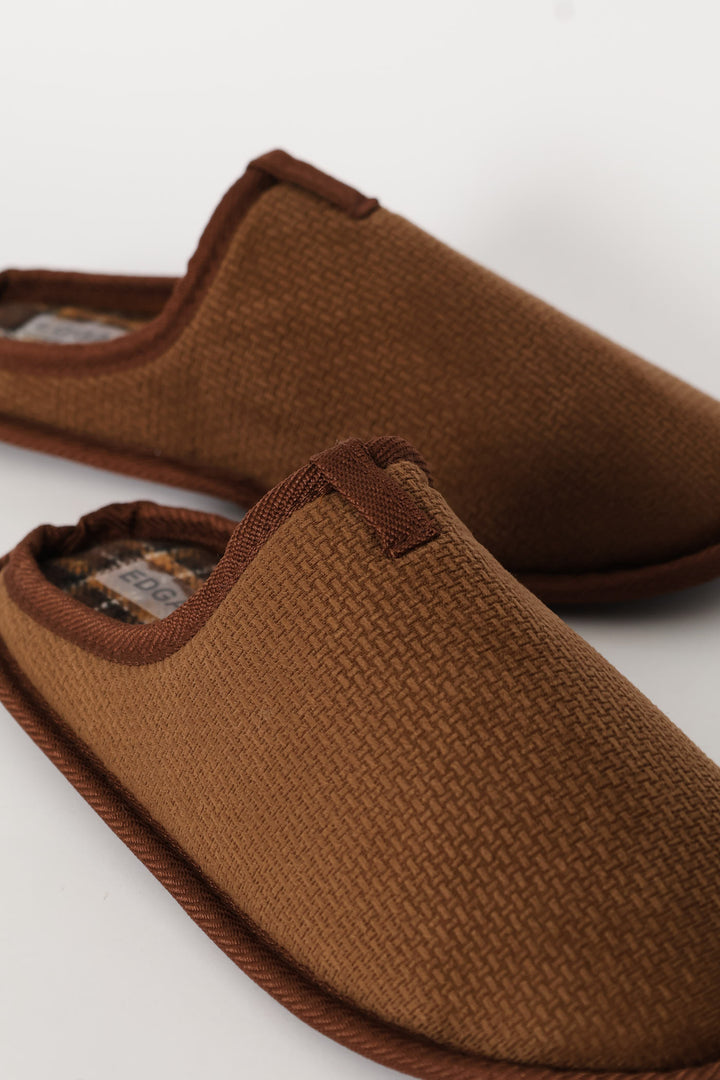 Check & Diamond Embossed Slipper - Brown