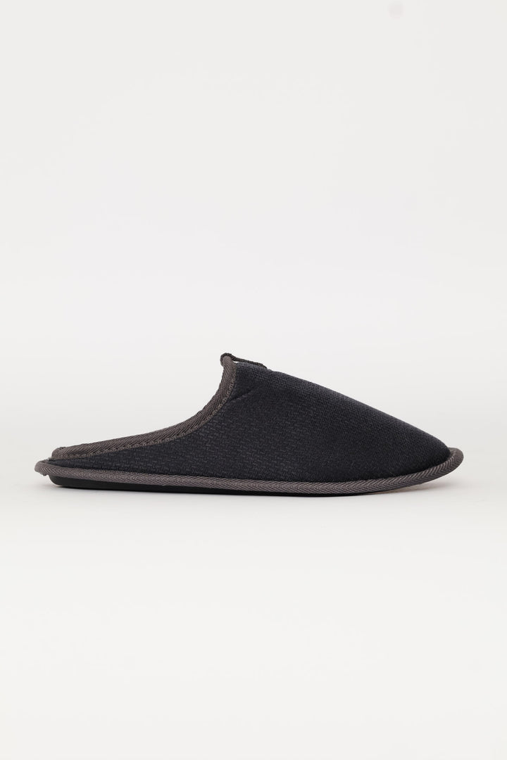 Diamond Embossed Check Footbed Slippers - Grey