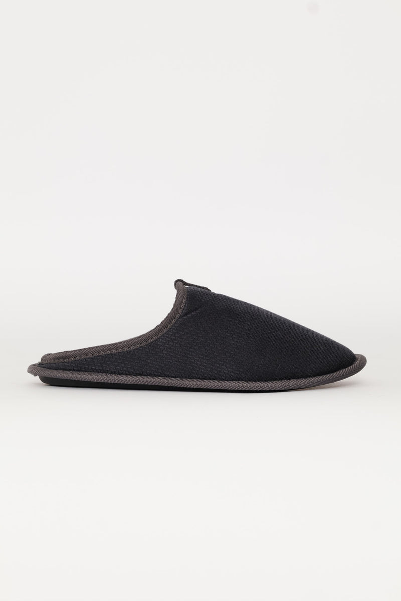 Diamond Embossed Check Footbed Slippers - Grey