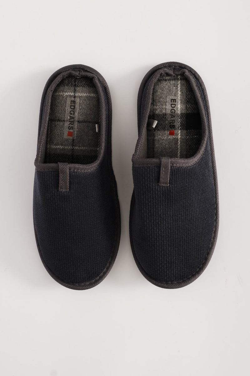 Diamond Embossed Check Footbed Slippers - Grey