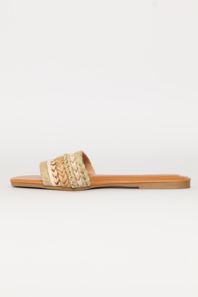 Rope With Stud Detail Sandal - Natural
