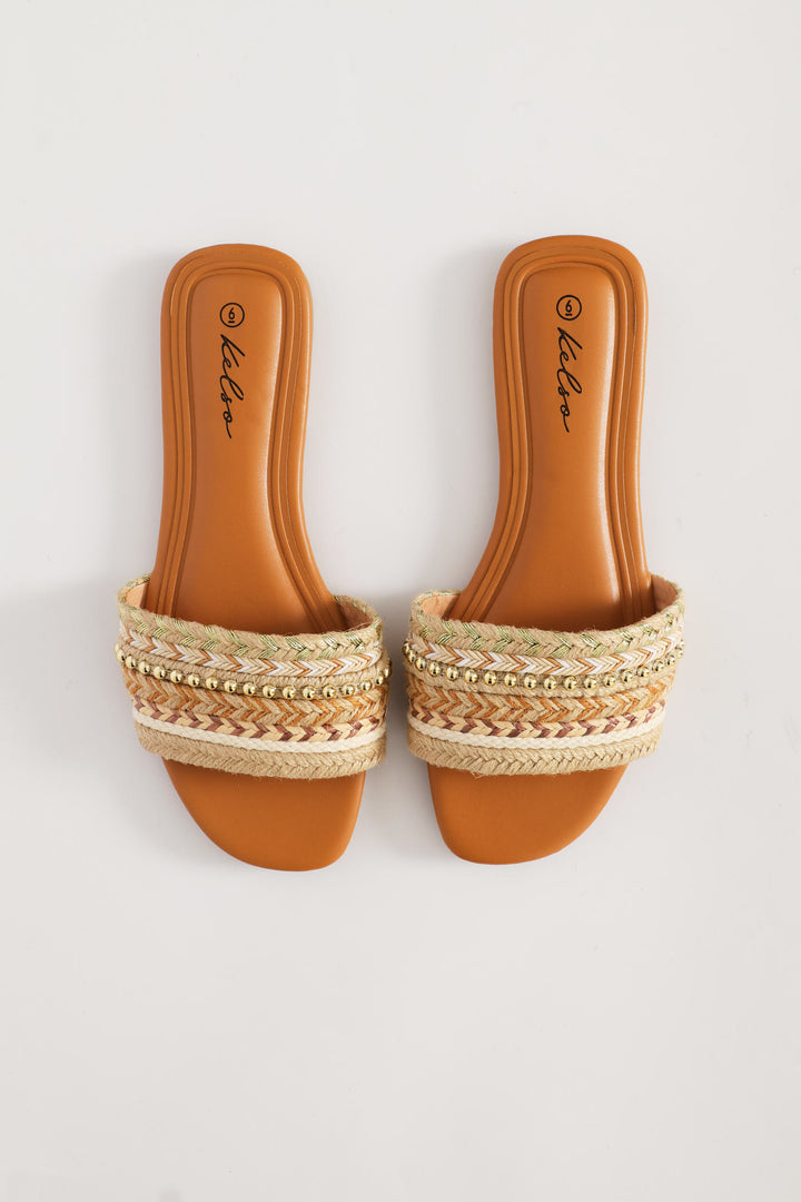 Rope With Stud Detail Sandal - Natural