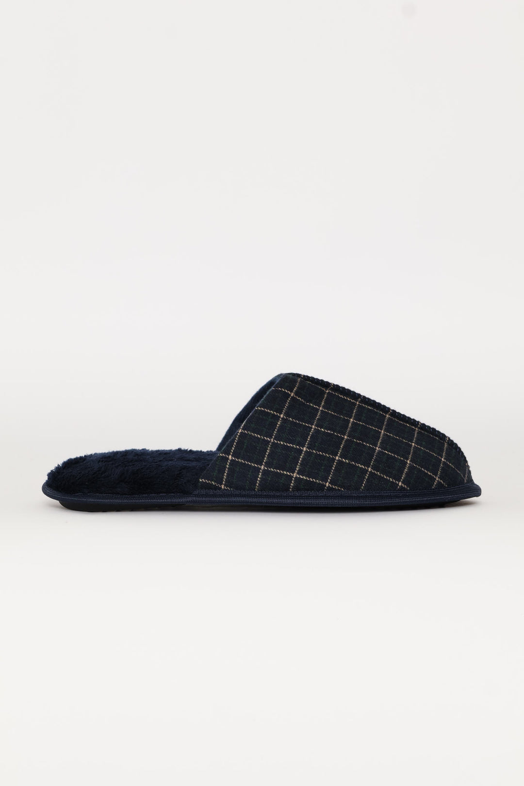 Check Upper Open Back Slipper - Navy
