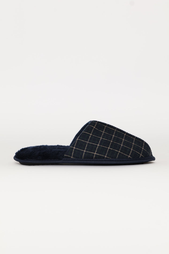 Check Upper Open Back Slipper - Navy