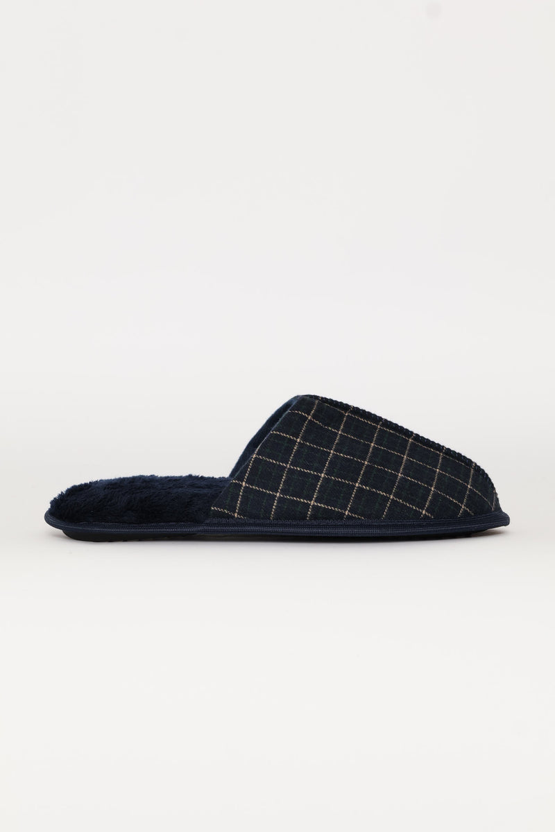 Check Upper Open Back Slipper - Navy
