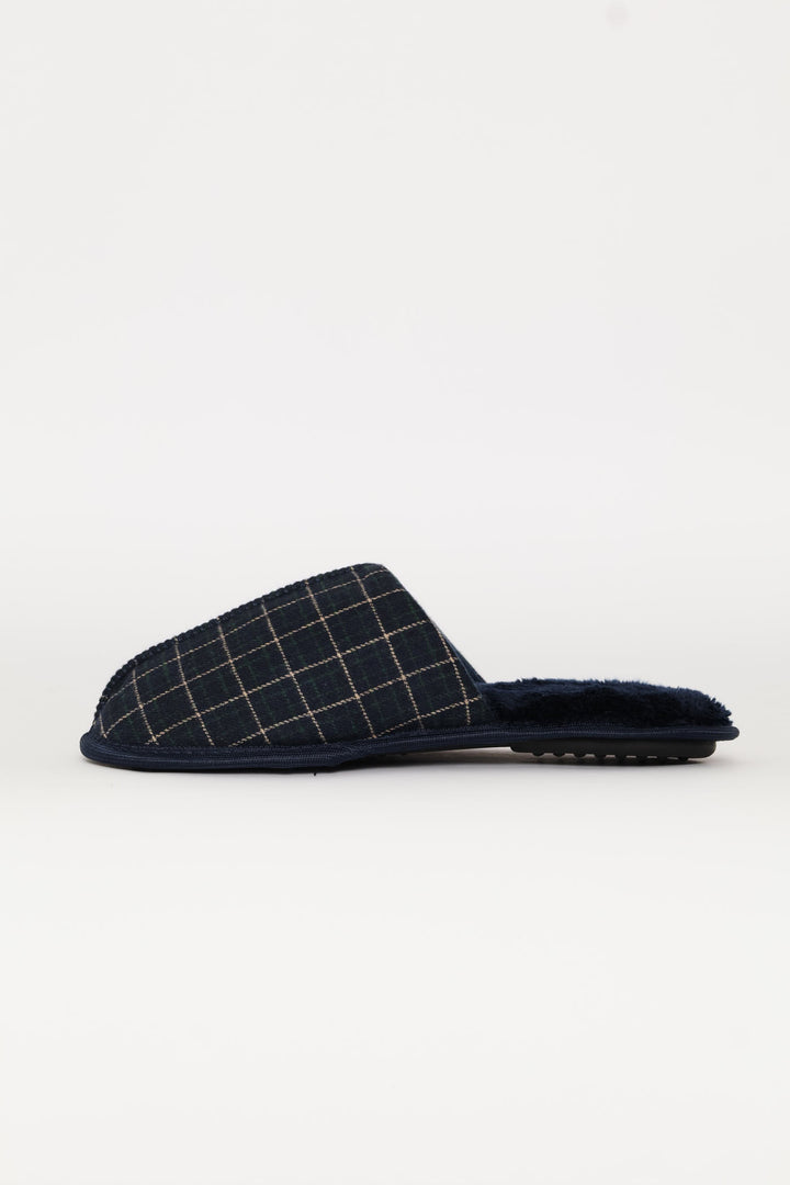 Check Upper Open Back Slipper - Navy