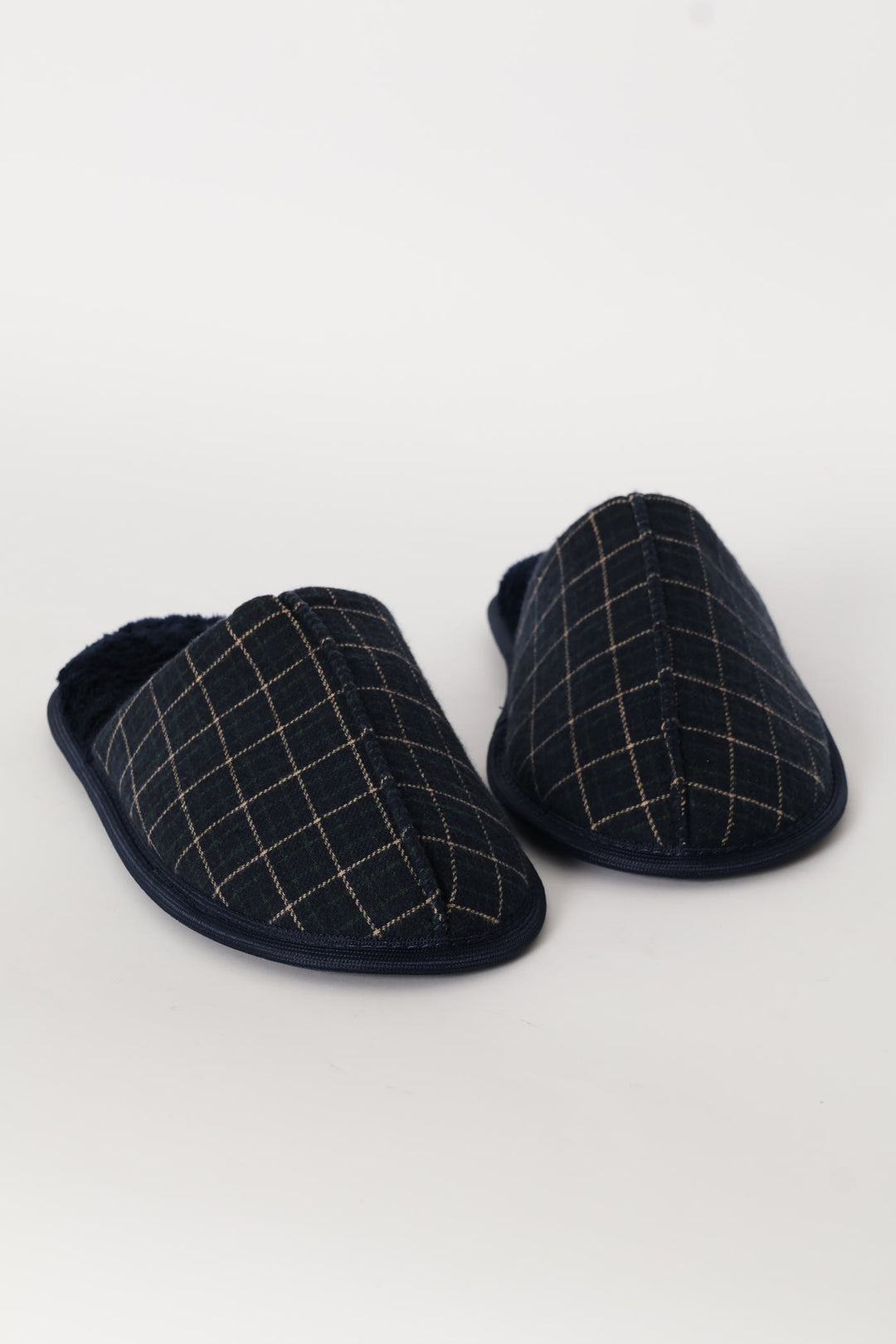 Check Upper Open Back Slipper - Navy