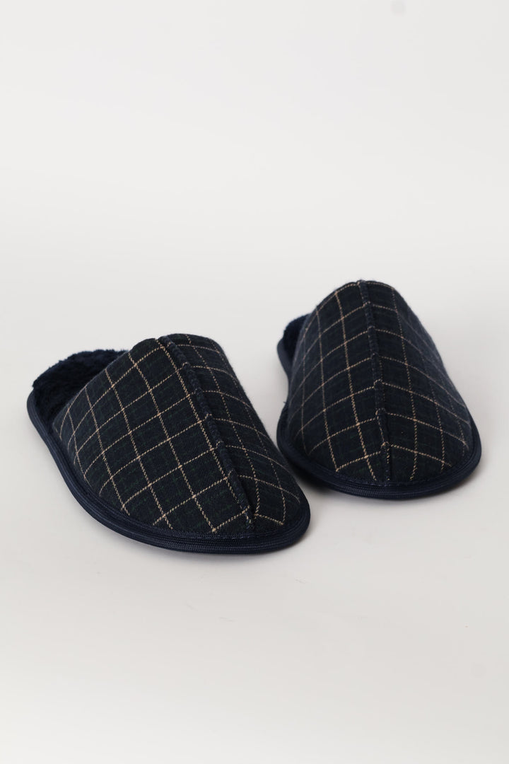 Check Upper Open Back Slipper - Navy