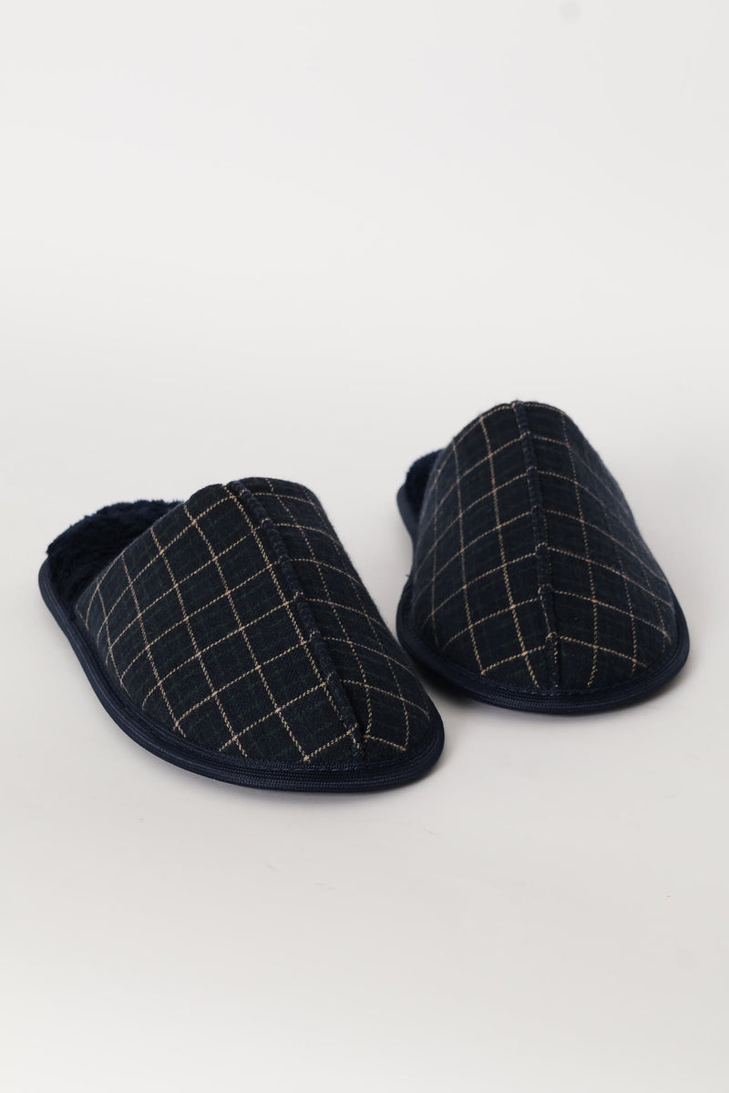 Check Upper Open Back Slipper - Navy