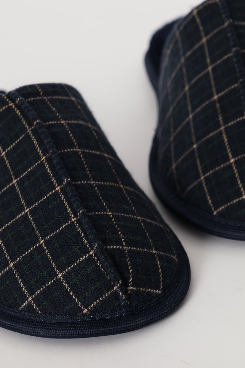 Check Upper Open Back Slipper - Navy