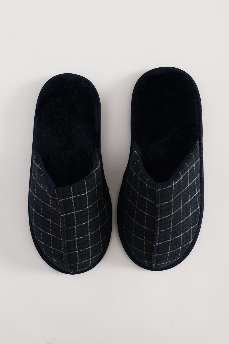 Check Upper Open Back Slipper - Navy