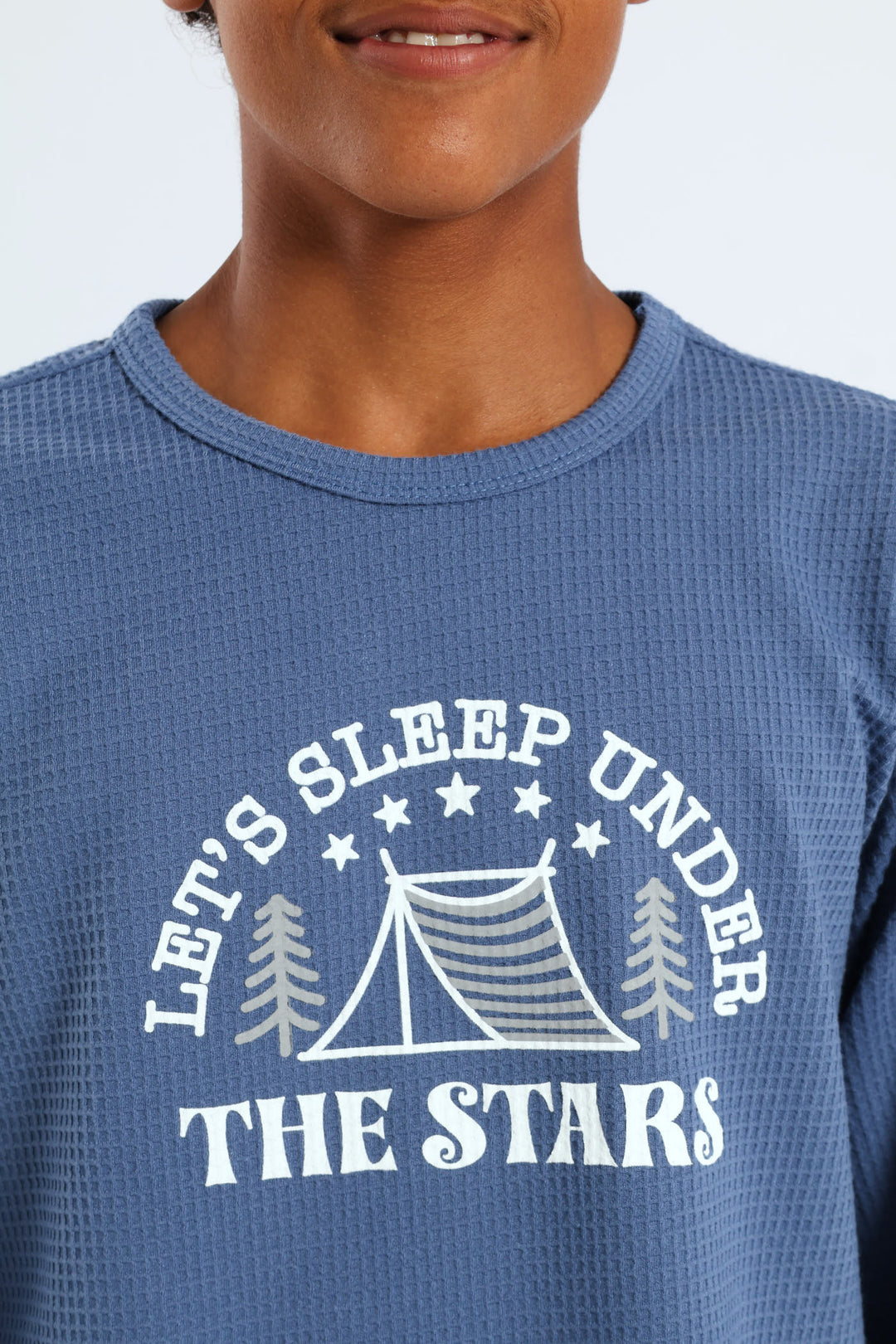 Boys Long Sleeve Long Bottom Waffle Sleep Set - Blue