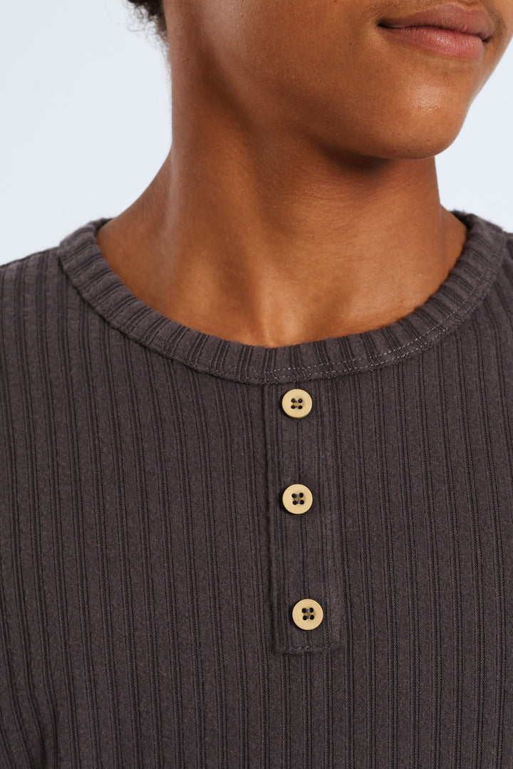 Boys Short Sleeve Long Bottom Ribbed Sleep Set - Grey