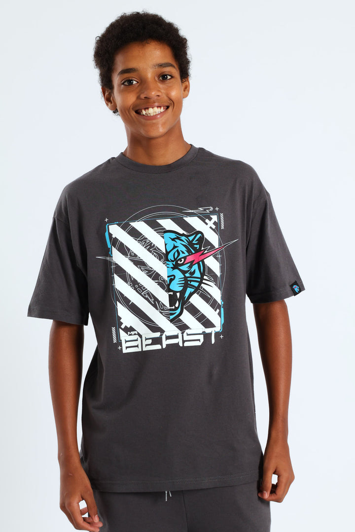 Boys Mr Beast Oversized Glow In Dark T-Shirt - Charcoal