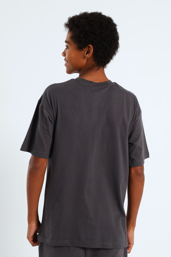 Boys Mr Beast Oversized Glow In Dark T-Shirt - Charcoal