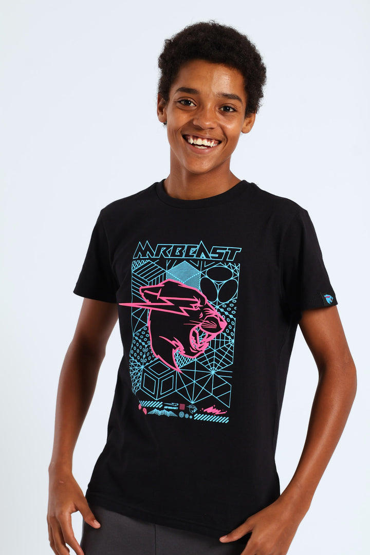 Boys Mr Beast Geo Print T-Shirt - Black