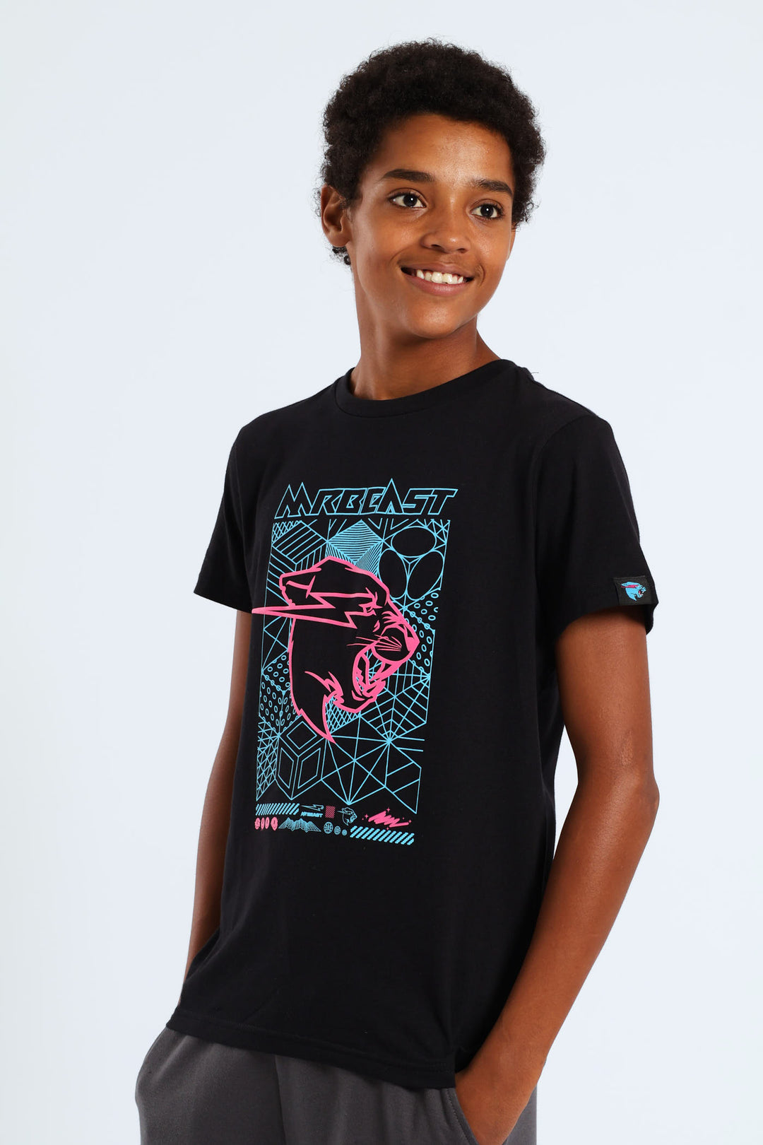 Boys Mr Beast Geo Print T-Shirt - Black