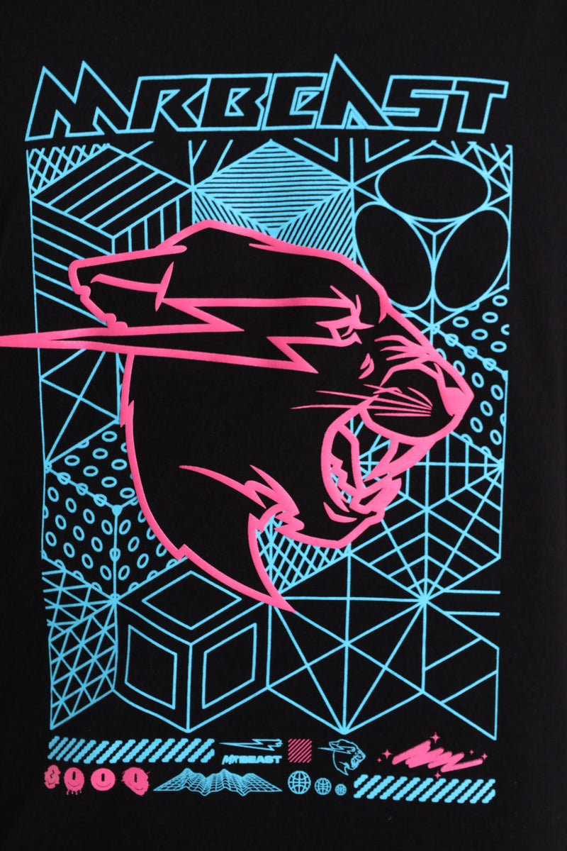 Boys Mr Beast Geo Print T-Shirt - Black