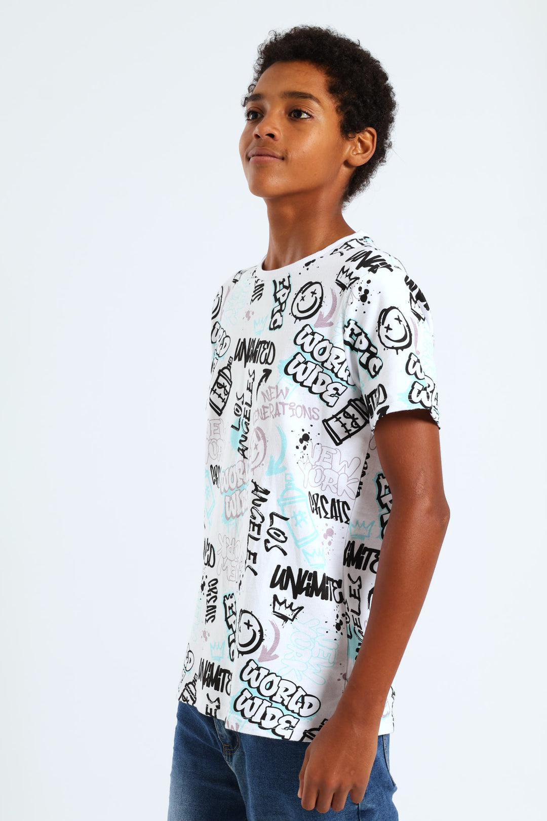 Boys Grafitti Print Fleece Tee - White