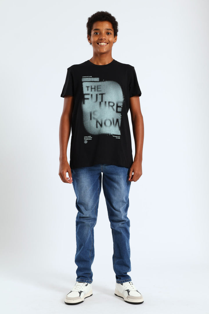 Boys Future Is Now Print Tee - Black