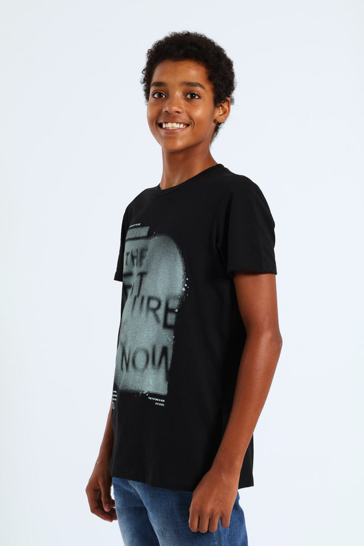 Boys Future Is Now Print Tee - Black