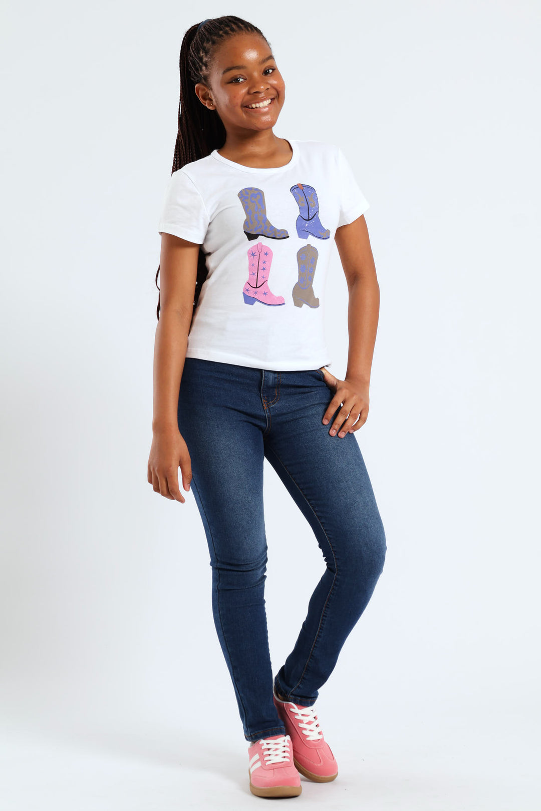 Girls Cowgirl Boots Tee - White