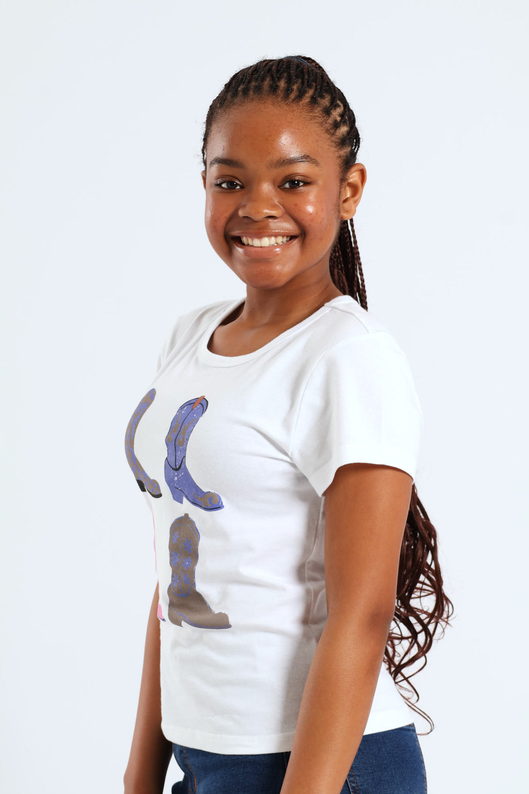 Girls Cowgirl Boots Tee - White