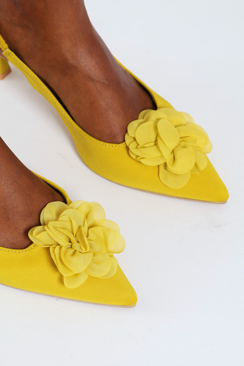 Chiffon Flower Slingback Kitten Heel - Chartreuse