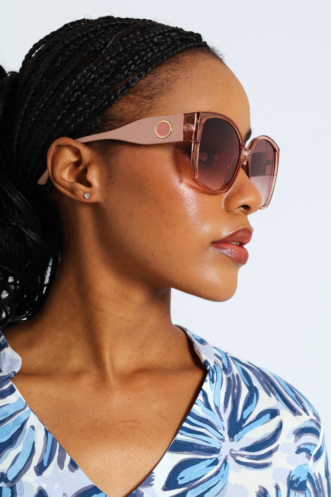 Rounded Cateye Rose Gradient Sunglasses - Light Pink