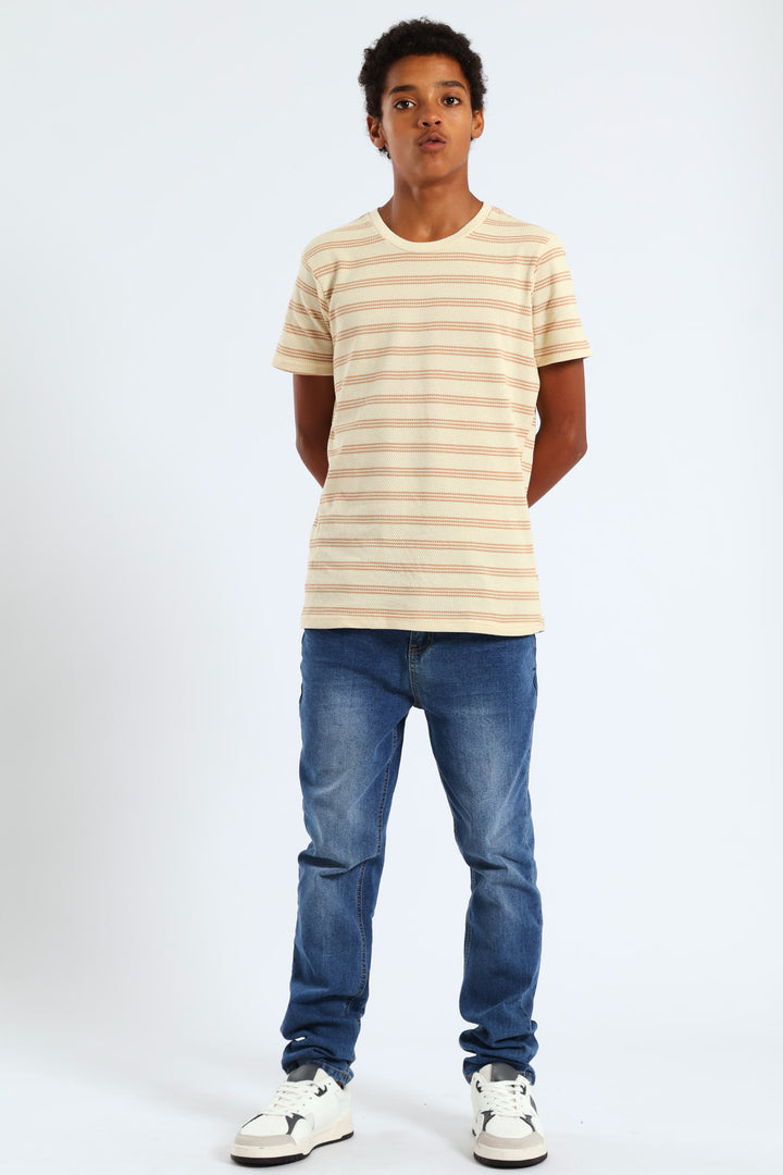 Boys Stripe Jacquard Knit Tee - Cream