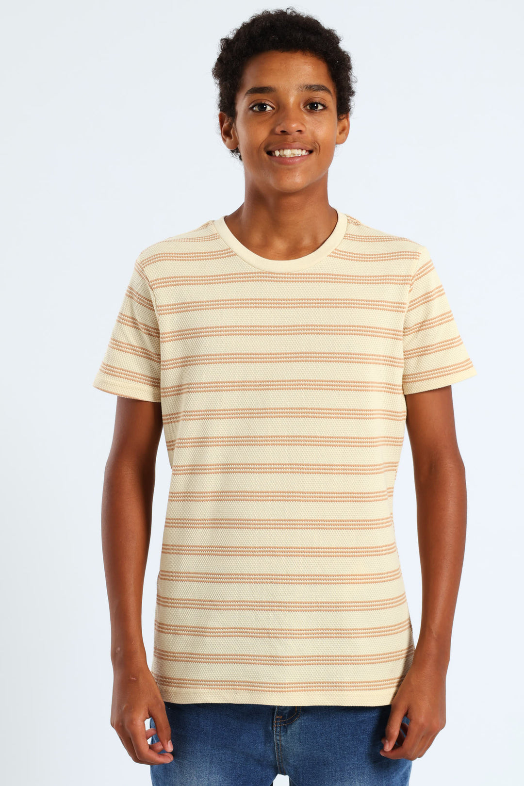 Boys Stripe Jacquard Knit Tee - Cream
