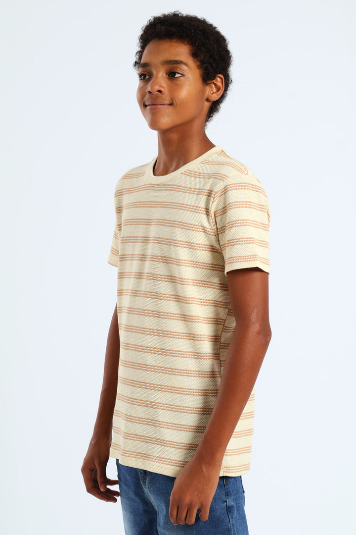 Boys Stripe Jacquard Knit Tee - Cream