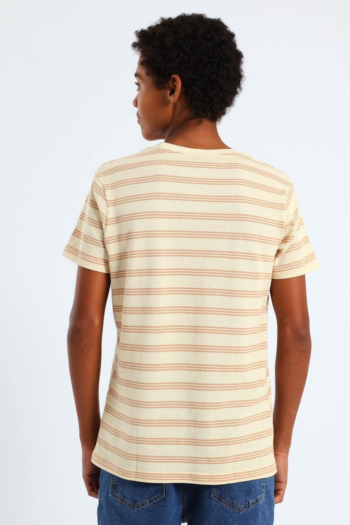 Boys Stripe Jacquard Knit Tee - Cream