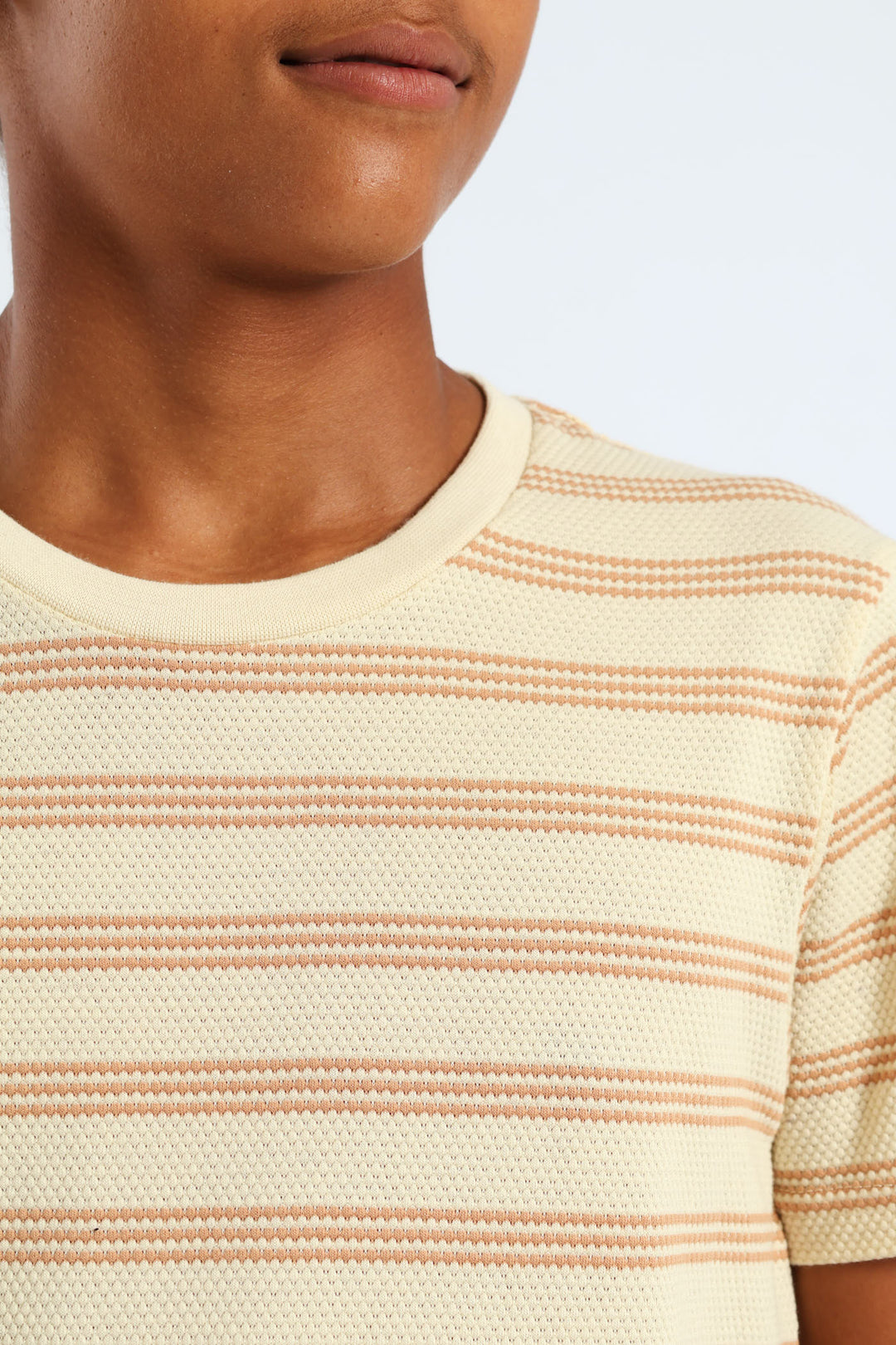 Boys Stripe Jacquard Knit Tee - Cream