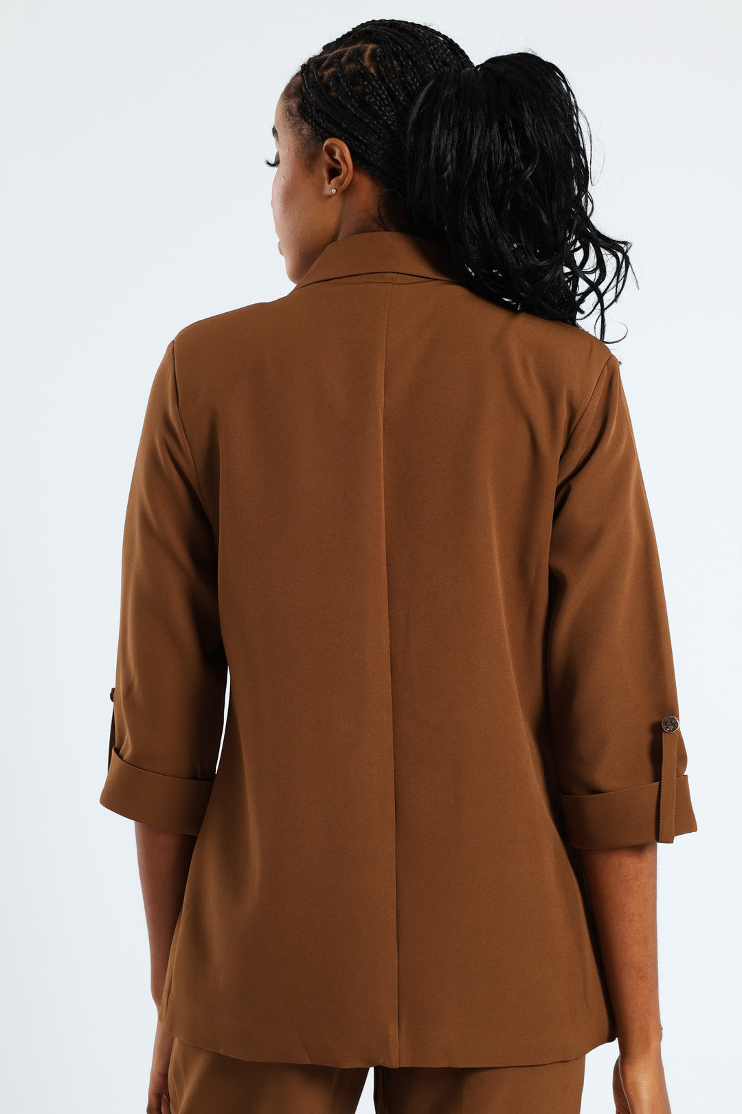 Turn Up Tab Notch Collar Blazer - Brown