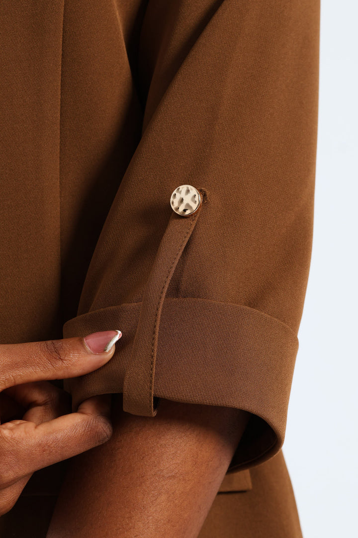 Turn Up Tab Notch Collar Blazer - Brown