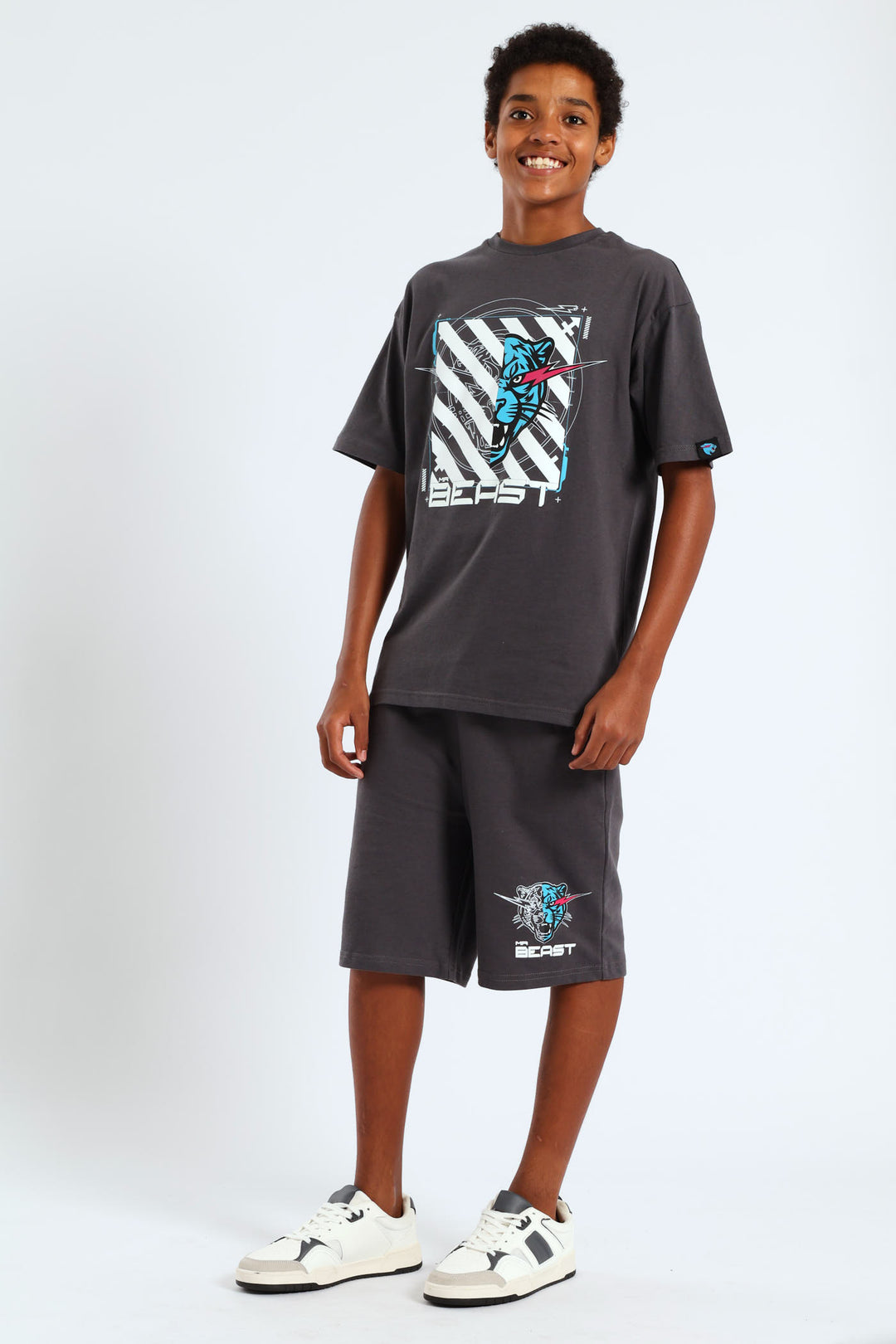 Boys Mr Beast Oversized Glow In Dark T-Shirt - Charcoal