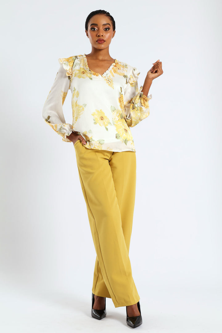 V-Neck Ruffle Blouse - Cream