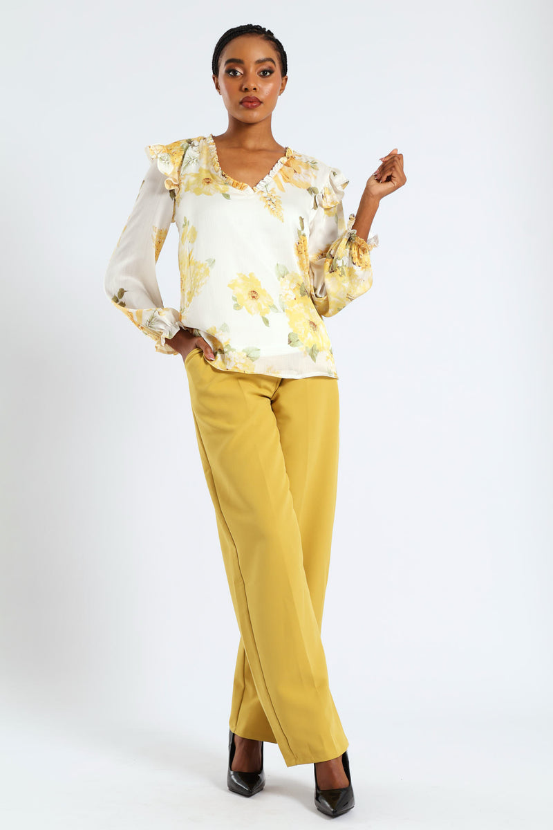 V-Neck Ruffle Blouse - Cream