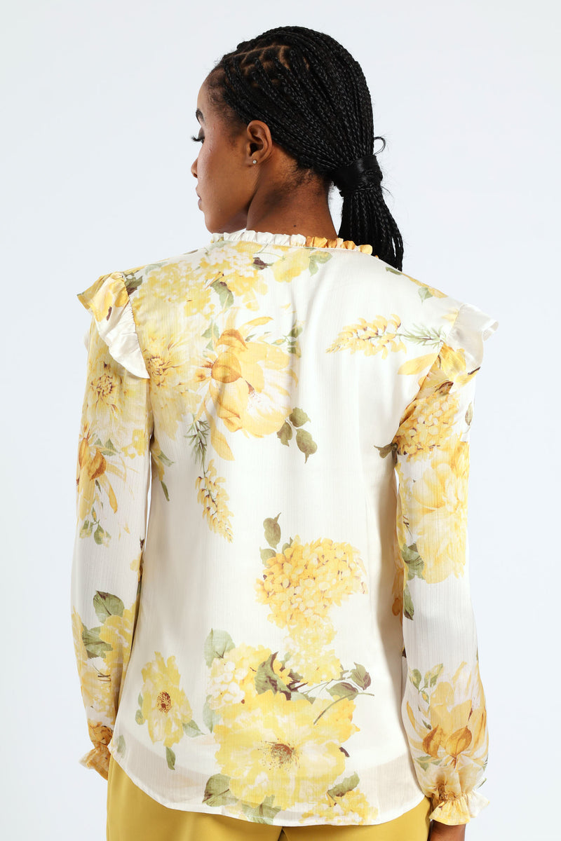 V-Neck Ruffle Blouse - Cream
