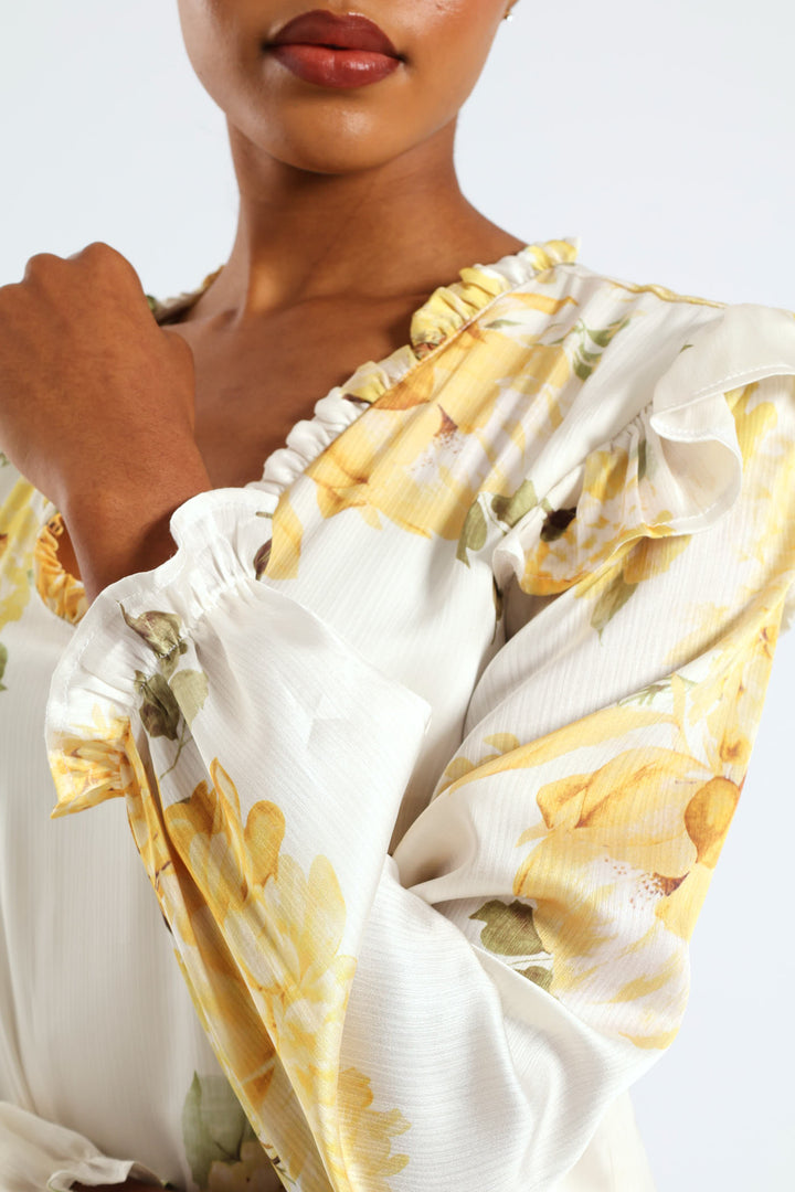 V-Neck Ruffle Blouse - Cream