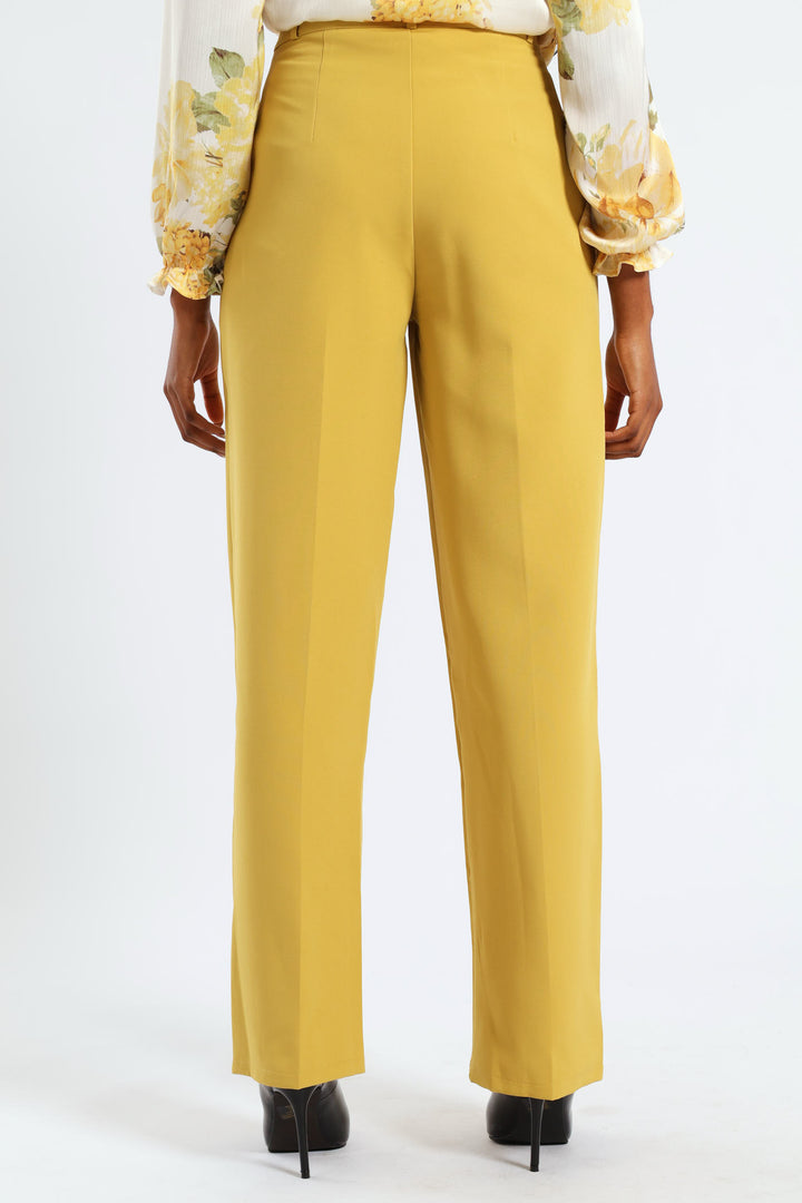 Covered Button Wide Leg Pants - Mustard