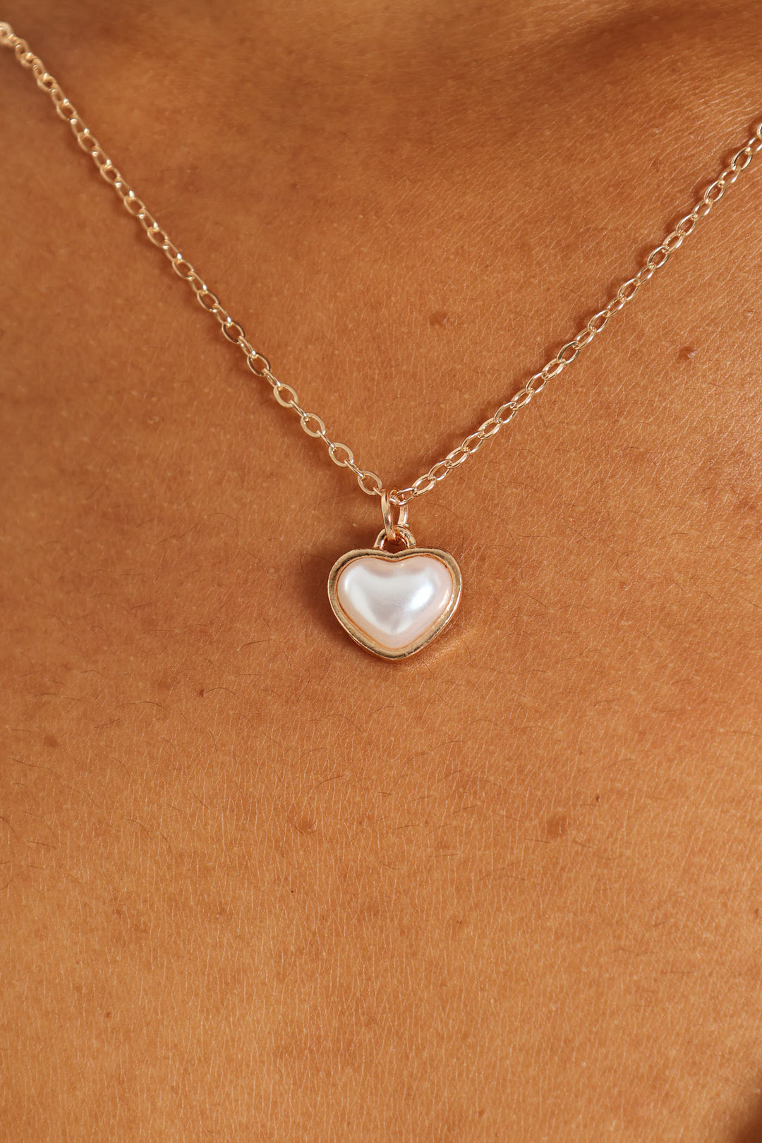 Pearl Heart Bead Pendant Necklace - Gold