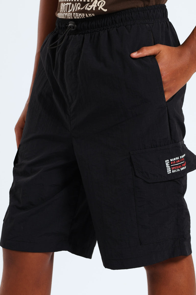 Boys Taslon Cargo Short - Black