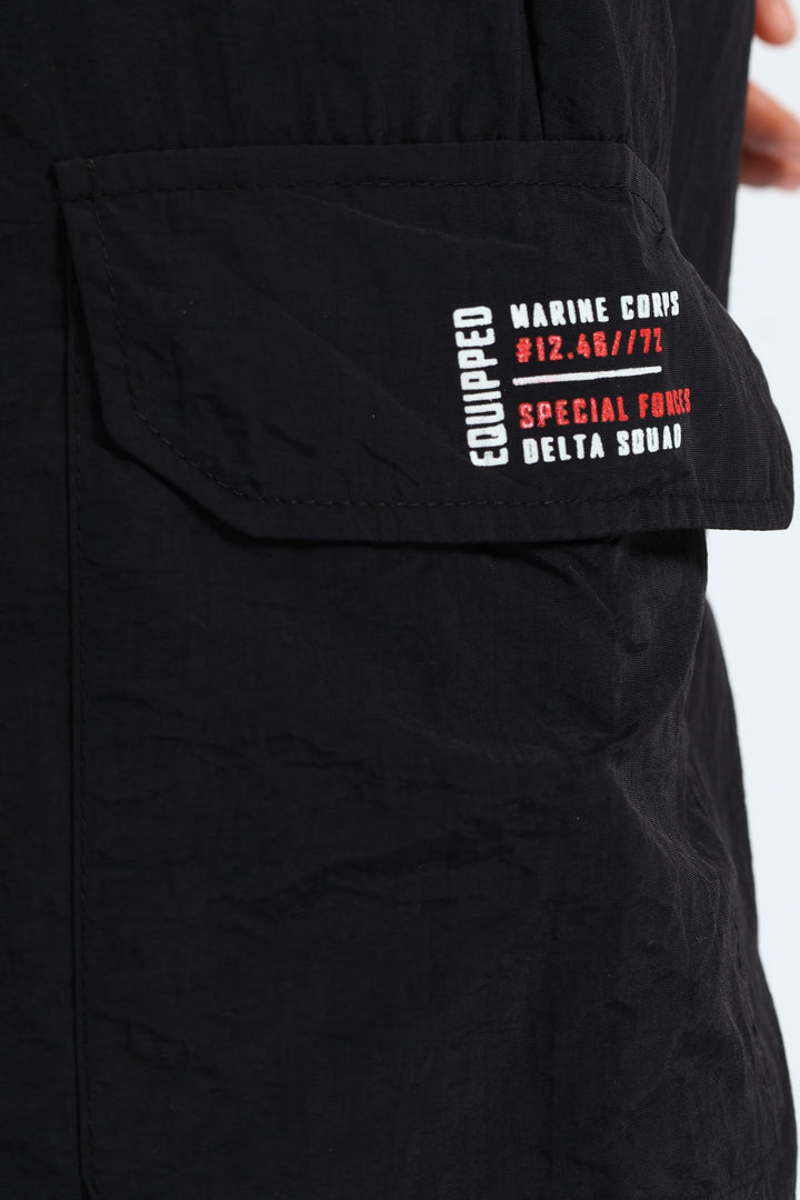 Boys Taslon Cargo Short - Black